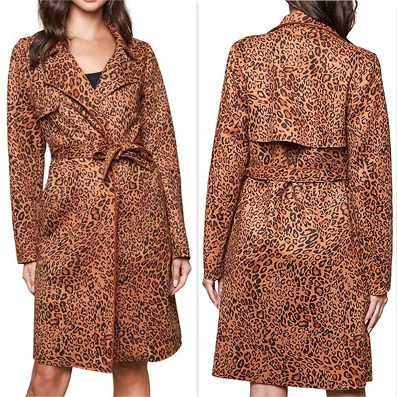 CLASSIC vegan suede Leopard Print Trench coat jack - Picture 6 of 7